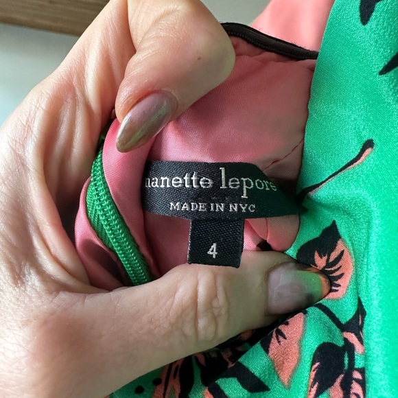 Nanette Lepore Green Coral Bird Print Silk Dress 4 - Picture 2 of 3